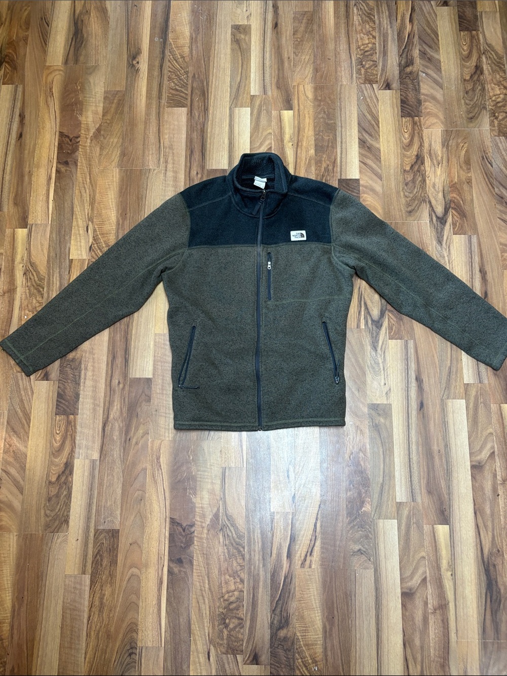 The North Face Men's Olive Green and Black Zip-Up Fleece Jacket